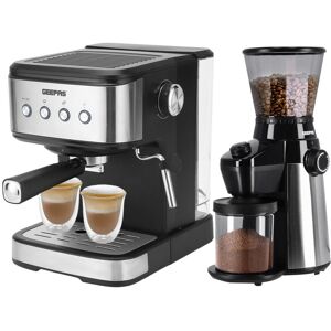 Geepas 1450W Espresso & Cappuccino Coffee Machine & Conical Burr Coffee Grinder Combo Set- Milk Frother, Coffee Grinder With 15 Precise Settings Clear;Silver;Black 1.5L Geepas 1450W Espresso & Cappuccino Coffee Machine & Conical Burr Coffee Grinder Combo Set- Milk Frother, Coffee Grinder With 15 Precise Settings Clear;Silver;Black 1.5L