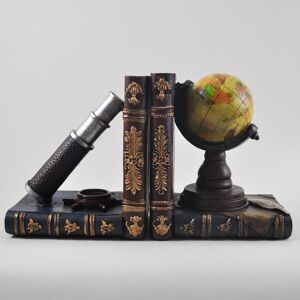 World Menagerie Globe and Telescope Shelf Tidy Bookends Blue;Brown 16cm H X 26.4cm W X 9.1cm D World Menagerie Globe and Telescope Shelf Tidy Bookends Blue;Brown 16cm H X 26.4cm W X 9.1cm D