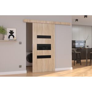 17 Stories Lize Sliding Door White and Black Sonoma Oak 205cm H x 106cm W x 1.6cm D 17 Stories Lize Sliding Door White and Black Sonoma Oak 205cm H x 106cm W x 1.6cm D