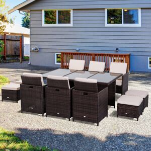 Ebern Designs Ingmar 10 Seater Dining Set with Cushions Brown 10 Ebern Designs Ingmar 10 Seater Dining Set with Cushions Brown 10