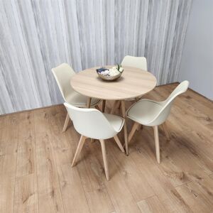 Fjørde & Co Dining Table and 4 Chairs Round Wood Effect 4 Cream Leather Plastic Chairs Dining Set Gold 3 Fjørde & Co Dining Table and 4 Chairs Round Wood Effect 4 Cream Leather Plastic Chairs Dining Set Gold 3