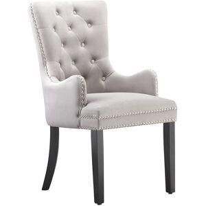 Mercer41 Cordes Velvet Dining Chair - Ergonomic Scoop Knockerback and Solid Wood Legs - Button back Armchair for Dining Room Living Room Restaurants - Single Light Grey 95cm H X 55cm W Mercer41 Cordes Velvet Dining Chair - Ergonomic Scoop Knockerback and Solid Wood Legs - Button back Armchair for Dining Room Living Room Restaurants - Single Light Grey 95cm H X 55cm W
