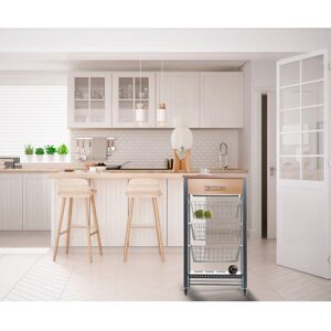 Symple Stuff April Kitchen Trolley With 3 Baskets, Stainless Steel Box, Bottle Rack And Beech Colour Chart 96cm H X 52cm W X 37cm D Symple Stuff April Kitchen Trolley With 3 Baskets, Stainless Steel Box, Bottle Rack And Beech Colour Chart 96cm H X 52cm W X 37cm D
