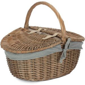 House of Hampton Wicker Picnic Hamper Basket with Lining Antique Wash/Grey Lining 37cm H X 42cm W X 35cm D House of Hampton Wicker Picnic Hamper Basket with Lining Antique Wash/Grey Lining 37cm H X 42cm W X 35cm D
