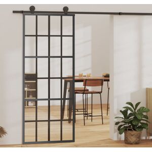 Ebern Designs Borgia Sliding Door ESG Glass and Aluminium Black 205cm H x 76cm W x 5cm D Ebern Designs Borgia Sliding Door ESG Glass and Aluminium Black 205cm H x 76cm W x 5cm D