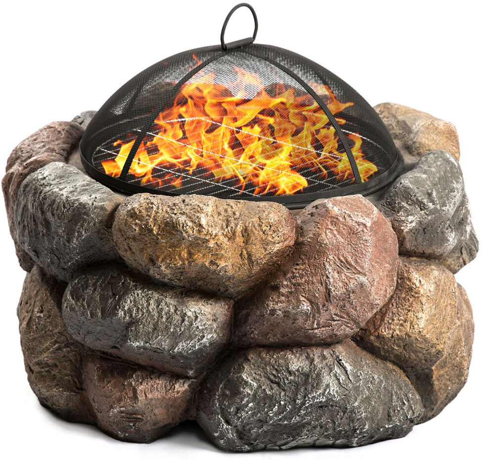 Union Rustic Grand Garden & Patio Heater Fire Pit Brazier And Barbecue With Eco-Stone Finish Brown 48cm H X 65cm W X 65cm D