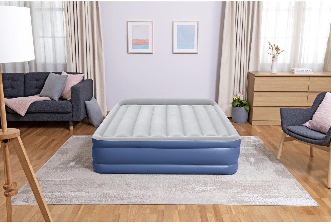 Bestway Tritech Inflatable Airbed Home Air Mattress with Air Pump Blue/Grey Kingsize