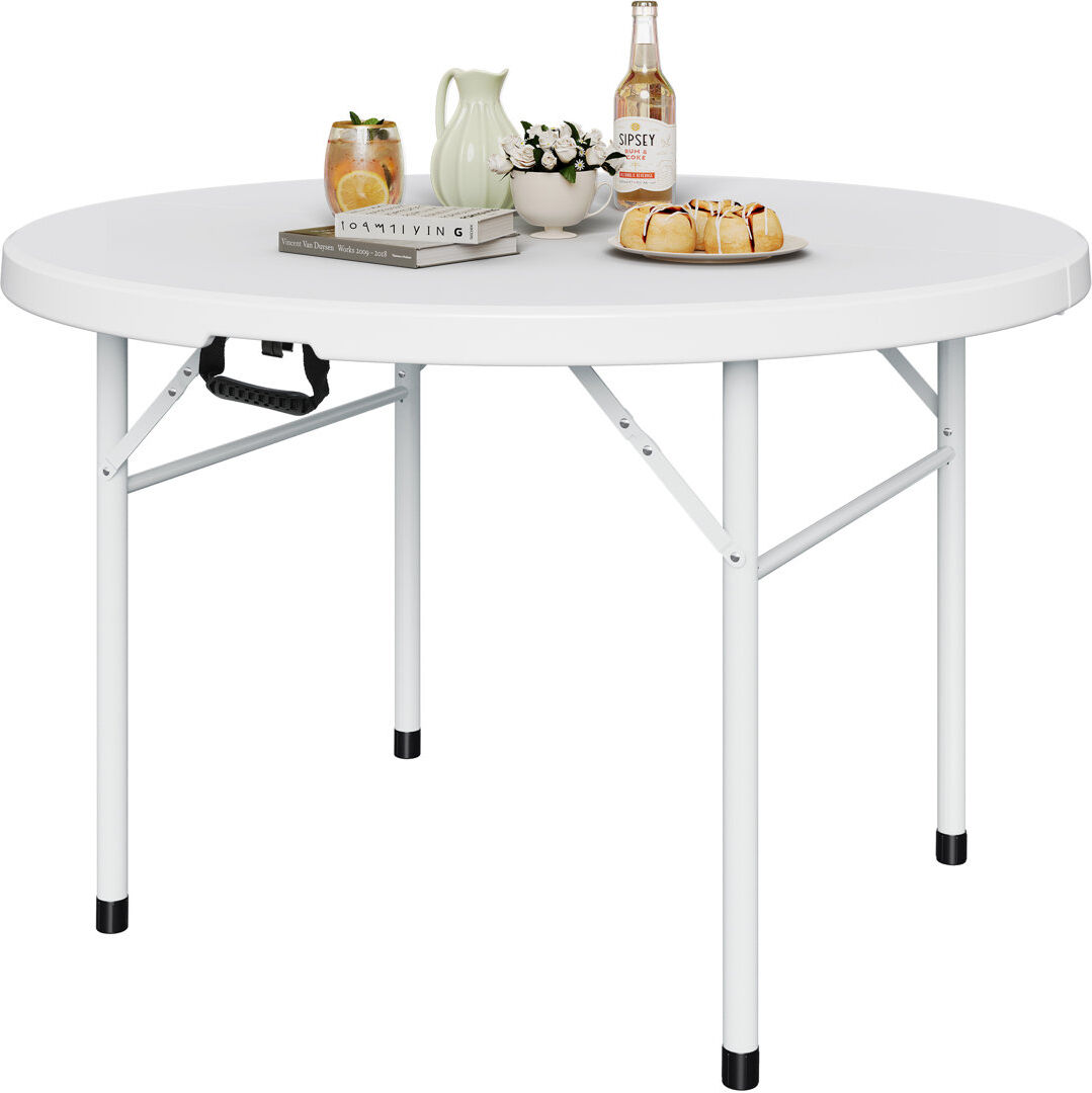 Blue Elephant 122 cm Round Folding Garden Table with Carry Handle,Portable Camping Table with Metal Frame White 73.9cm H X 121.9cm W X 121.9cm L