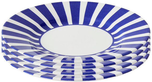 Blue Italian Steccato Bold Stripe Set of 4 Side Plates Blue, White