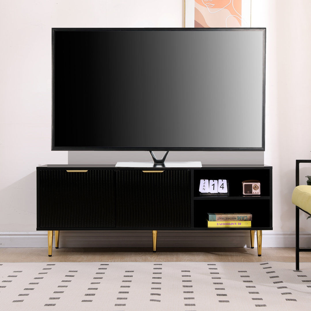 Fairmont Park Modern TV Stand Cabinet with Ribbed Fluted Doors with legs for up to 60" TV's Black 58"