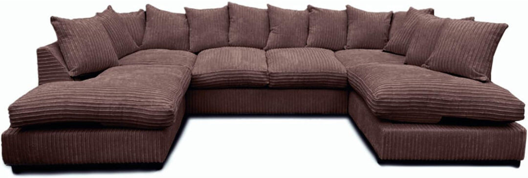 Ivy Bronx Jumbo Cord U-Shaped Sofa Large Sectional With Small Back Cushions, Memory Foam Seats, And Removable Covers Brown 75cm H X 300cm W X 90cm D