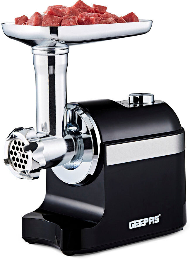 GEEPAS Electric Meat Grinder Stainless Steel Meat Mincer & Sausage Stuffer, Food Grinding Mincing Machine with Kibbe 3 Different Cutting Plates, Rever 34cm H X 14.5cm W