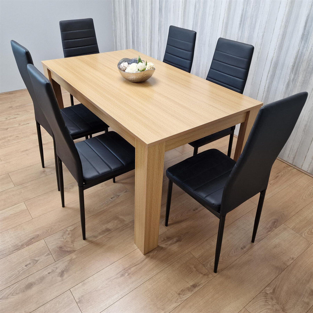 Latitude Run Dining Set of 6 Dining Table and 6 Faux leather Chairs Dinig Room Furniture Black 6