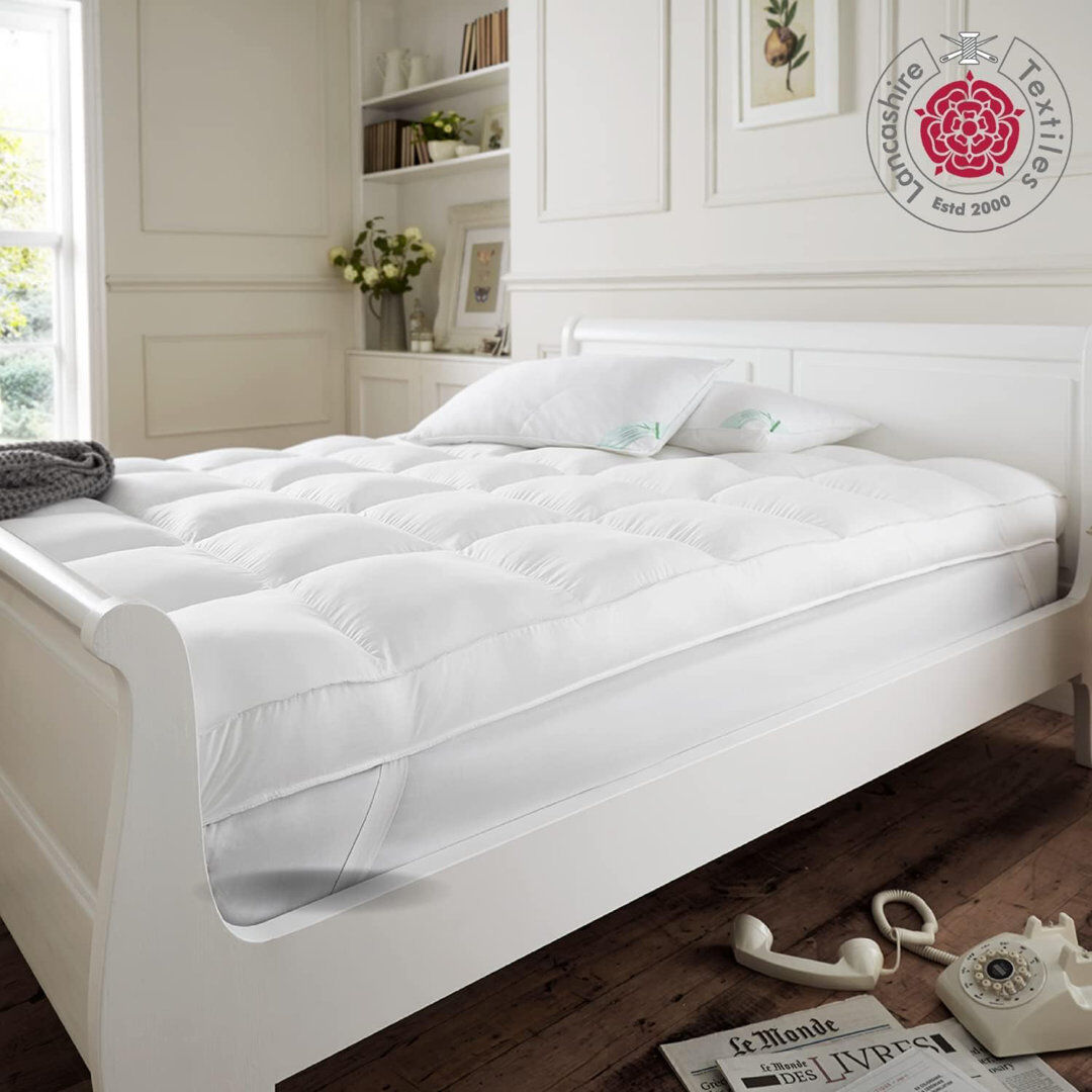 White Noise Searce Extra Thick 4 Inch Mattress Topper Sleep On A Cloud Hollowfibre Filled 100% Cotton Extra Thick Mattress Topper 230 Thread Soft Mattress Top 183 x 200 cm