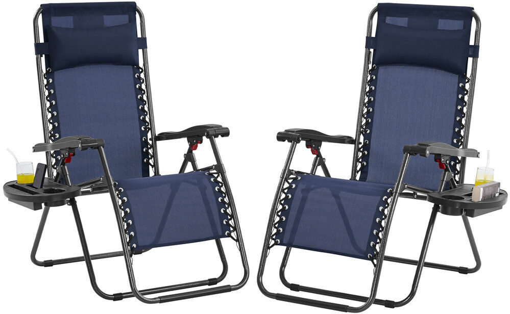 Yaheetech 2pcs Outdoor Zero Gravity Chair Navy Blue 109cm H X 63cm W X 83cm D