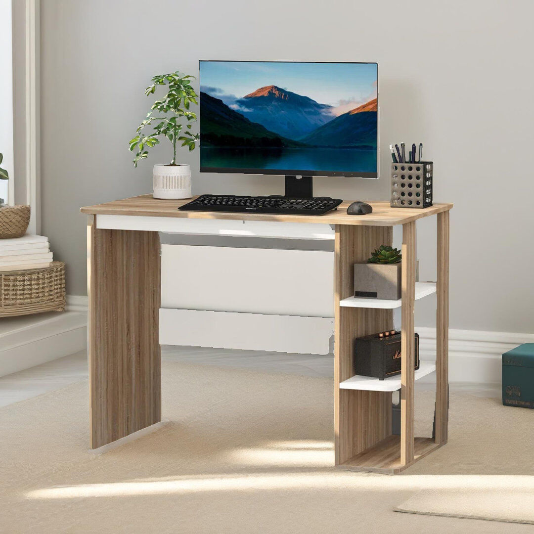 Latitude Run Akasha 100cm W Rectangle Computer Desk with Shelves Study Desks Home Office Furniture Brown 74cm H X 100cm W X 55cm D