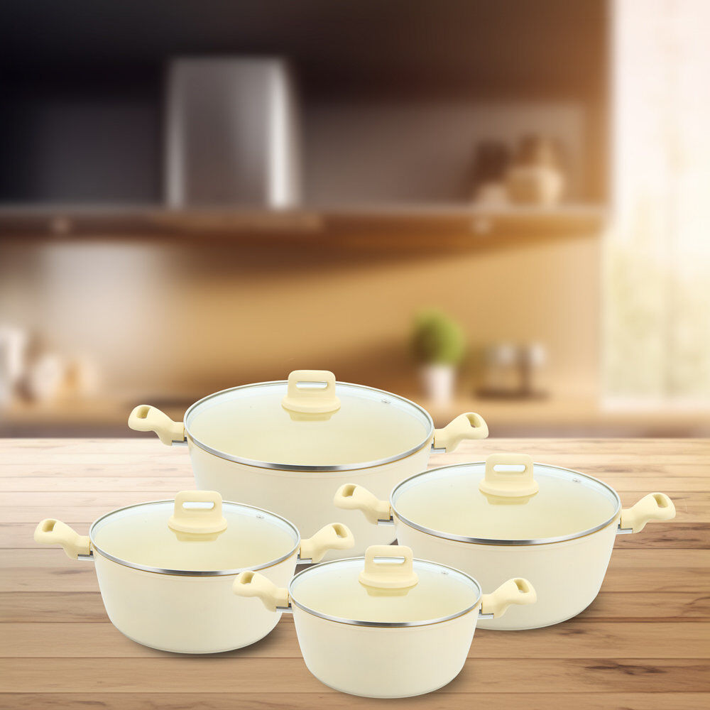 SQ Professional ZOYA 8 - Piece Non-Stick Aluminum Cookware Set Cream 8