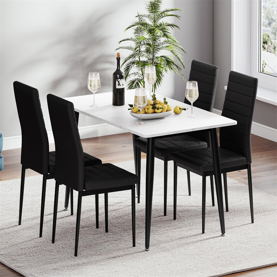 George Oliver Dining Table And Chairs Set Of 4, 120cm Marble Effect Dining Table With 4 Faux Leather High Back Dining Chairs,modern Dining Table Set For Home/kitche White/Black 4