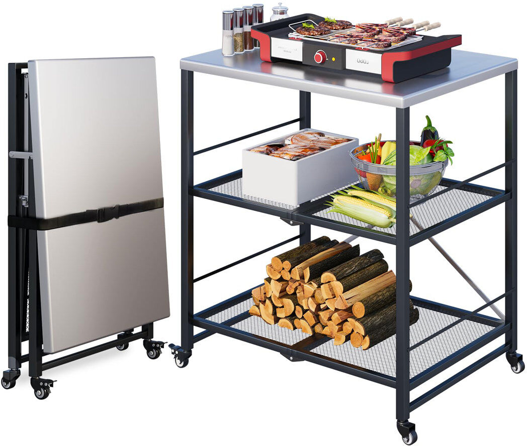 Belfry Kitchen Outdoor Grill Pizza Oven Table With Wheels & Handle Stainless Steel 90cm H X 80cm W X 60cm D