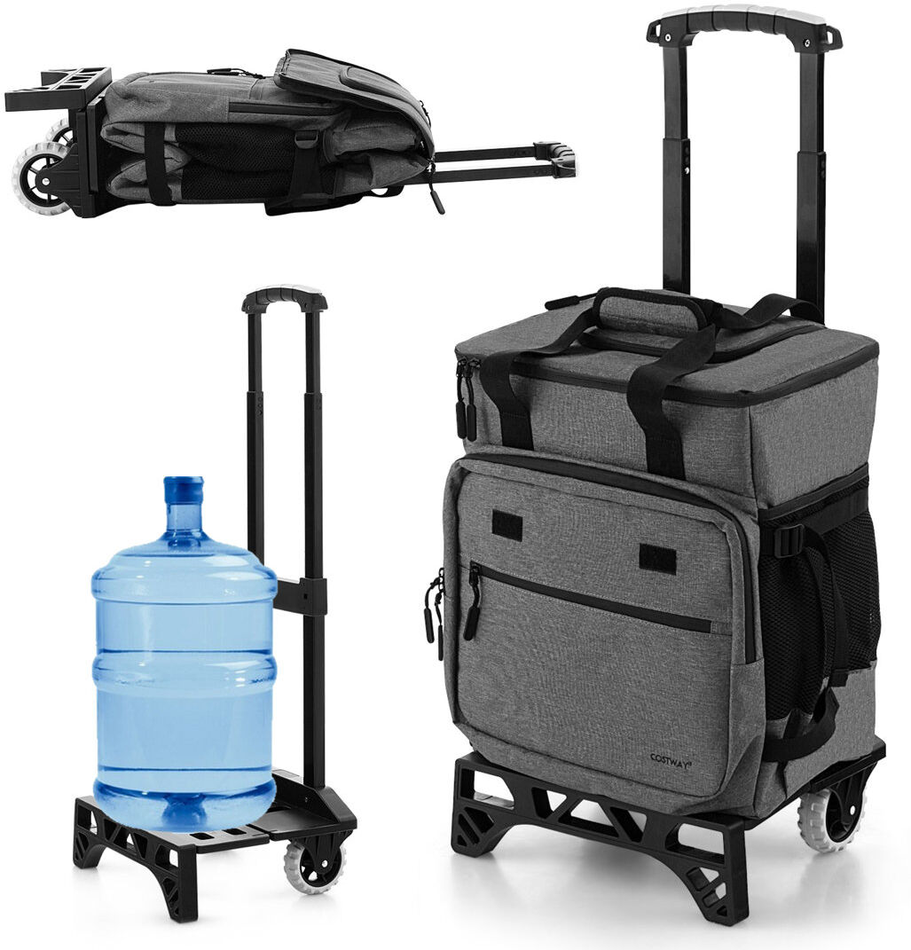 Dakota Fields 3-in-1 40l Large Rolling Cooler Portable Insulated Cool Bag Adjustable 50 Can Grey 99cm H X 34cm W X 30cm D