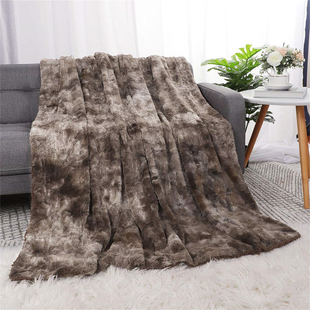 Fairmont Park Adelhard Luxe Fuzzy Faux Fur Twin Size - Soft And Warm Double-Sided Tie-Dye Sherpa Blanket, 60 X 77 Inch, Brown Blanket 195cm W X 160cm L