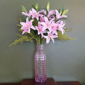 Leaf Pink Lily and Fern Display Glass Vase pink 100.0 H x 60.0 W x 60.0 D cm