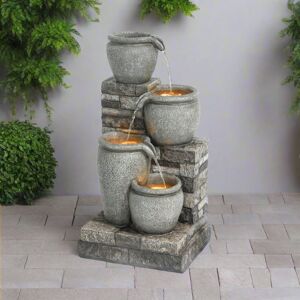 Teamson Home Outdoor 30.7” 4 Tier Cascading Urn Stacked Stone Fountain Yard Decor Gray Grey 79cm H X 35cm W X 40cm D