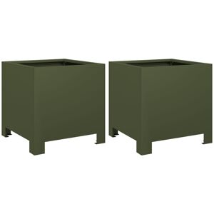 Vidaxl Garden Planters 2 Pcs 40X40x40 Cm Corten Steel Olive 30cm H x 30cm W x 30cm D