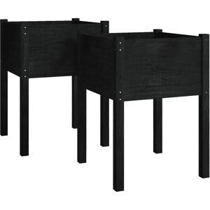 Dakota Fields Garden Planters 2 Pcs Black 40X40x70 Cm Solid Pinewood Black 70cm H x 50cm W x 50cm D