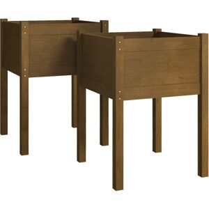 Dakota Fields Garden Planters 2 Pcs Black 40X40x70 Cm Solid Pinewood Brown 70cm H x 50cm W x 50cm D