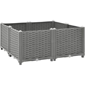 ClassicLiving Raised Bed Polypropylene Garden Planter Pot Planting Box Flower Pot Light Grey 80 x 80 x 38 cm (L x W x H)