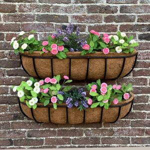 Dakota Fields Set Of 2 Manor Garden Black Metal Wall Basket Manger Trough Planters (75Cm) 20cm H x 75cm W x 20cm D
