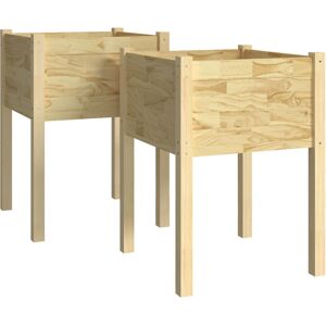 Dakota Fields Garden Planters 2 Pcs Black 40X40x70 Cm Solid Pinewood Light Brown 70cm H x 50cm W x 50cm D