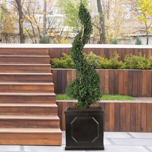 HORTICO Square Planter, Chelsea Flower Box Garden Planter, Light Stone Outdoor Plant Pot Dark Grey 38cm H x 37cm W x 37cm D