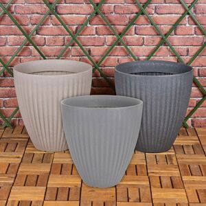 ClassicLiving 2X 40Cm Ribbed Round Plastic Flower Pot Grey Anthracite 43cm H X 40cm W X 40cm D ClassicLiving 2X 40Cm Ribbed Round Plastic Flower Pot Grey Anthracite 43cm H X 40cm W X 40cm D