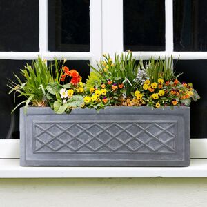 HORTICO Faux Lead Lattice Window Box, Frostproof Outdoor Plant Pot, Vintage Style Windowsill Planter, Garden Planter with Drainage Holes Grey 17 cm H x 50 cm W x 17 cm D HORTICO Faux Lead Lattice Window Box, Frostproof Outdoor Plant Pot, Vintage Style Windowsill Planter, Garden Planter with Drainage Holes Grey 17 cm H x 50 cm W x 17 cm D