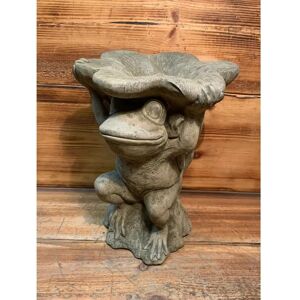 Happy Larry Rowden Stone Garden Frog Toad Lily Bird Bath Statue Ornament gray 28.0 H x 23.0 W x 23.0 D cm