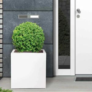 IDEALIST Contemporary Flower Box Square Garden Planter, Light Concrete Outdoor Plant Pot white 40.5 H x 40.0 W x 40.0 D cm