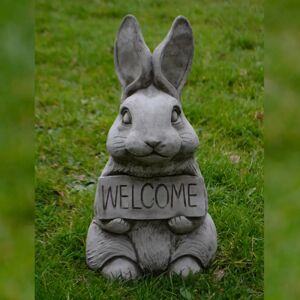 Happy Larry Longoria Welcome Bunny Stone Garden Statue gray 46.0 H x 23.0 W x 23.0 D cm