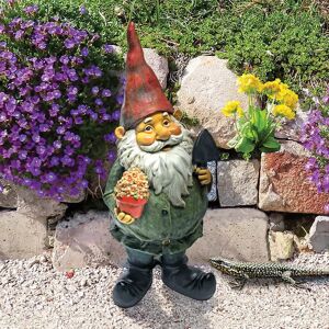 Design Toscano Shovel Gnome with Flower Garden Statue black/green/red 43.18 H x 16.51 W x 17.78 D cm