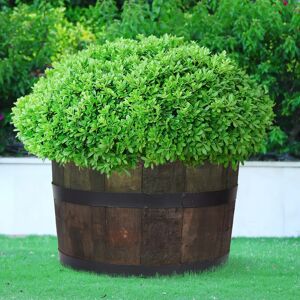 HORTICO Rustic Home And Garden Whiskey Barrel Planter Upsycled Oak Wood Round Tub D40 H30 Cm, 37.7 Ltrs Cap. brown 30.0 H x 50.0 W x 50.0 D cm