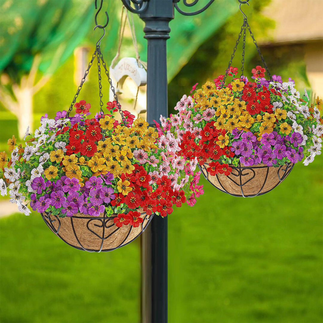 Fleur De Lis Living Artificial Hanging Baskets With Flowers DIY Chain Hanging Basket Flower Pot Multicolor Artificial Azaleas Silk Flowers For Parlor Garden Wedding Patio Purple 55cm H X 30cm W X 30cm D