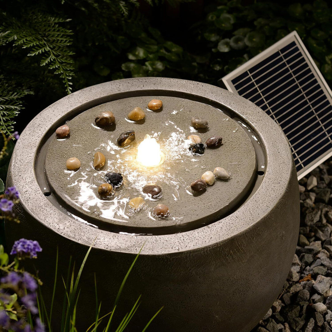 Latitude Run Fountain Outdoor With LED Lights Solar Powered - Garden Water Feature For Patio, Lawn Decor Grey 29cm H X 45cm W X 45cm D