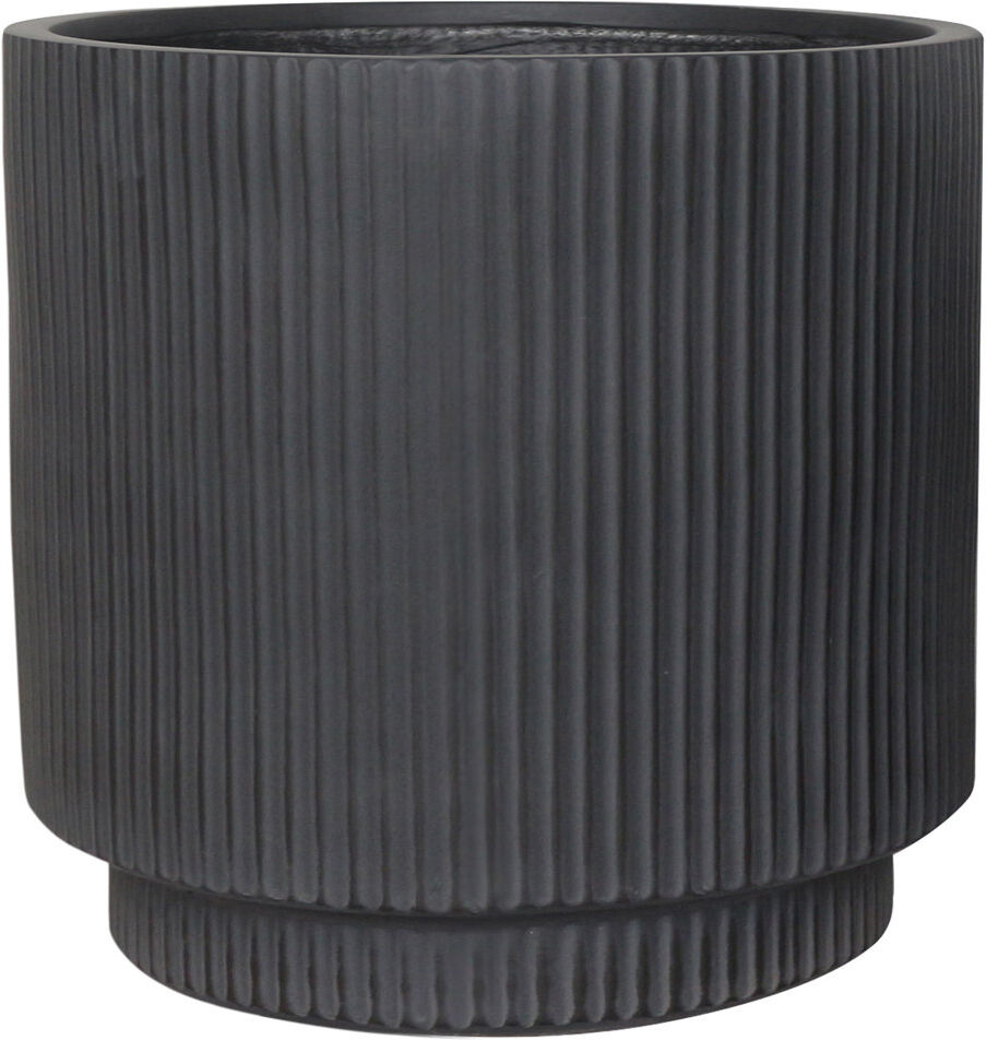 HORTICO Concrete Effect Frostproof Outdoor Plant Pot, Garden Flower Pot, Cylinder Round Garden Planter with Drainage Holes, Outdoor Planter with Ribbed Patter Black 30cm H x 30cm W x 30cm D