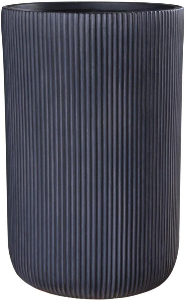 HORTICO Black Concrete Effect Frostproof Outdoor Plant Pot, Garden Flower Pot, Vase Round Garden Planter with Drainage Holes, Outdoor Planter with Ribbed Patt Black 47.5cm H x 30.5cm W x 30.5cm D