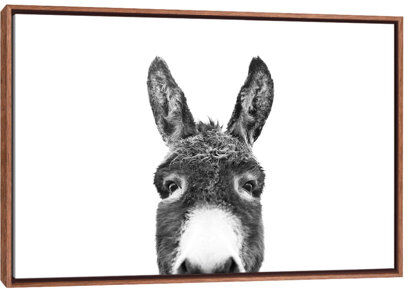 Latitude Run Peeking Donkey in Black & White by Sisi & Seb - Photograph Print on Canvas Latitude Run Format: Classic Brown Wood Framed, Size: 66.04cm H x 101.6cm W  - Size: 51cm H X 30cm W X 12cm D Latitude Run Peeking Donkey in Black & White by Sisi & Seb - Photograph Print on Canvas Latitude Run Format: Classic Brown Wood Framed, Size: 66.04cm H x 101.6cm W  - Size: 51cm H X 30cm W X 12cm D