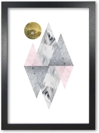 East Urban Home Pink and Grey Diamonds with Gold Moon Abstract - Graphic Art Print on Paper East Urban Home Format: Black Grain Frame, Size: 60 cm H x 42 cm W x 5 cm  - Size: 42 cm H x 30 cm W x 5 cm D