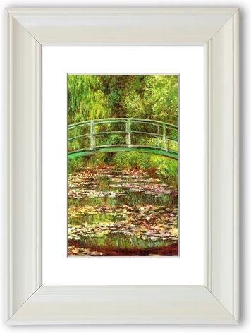 East Urban Home 'Monet Bridge over the Sea Rose Pond Framed Painting Print East Urban Home Size: 93 cm H x 70 cm W, Frame Options: Matte White  - Size: 70 cm H x 50 cm W