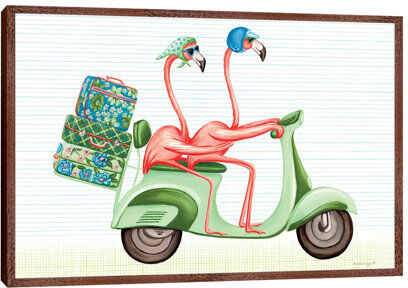 Happy Larry Flamingos Vespa by Amélie Legault - Painting Print on Canvas Happy Larry Size: 45.72cm H x 66.04cm W x 3.81cm D, Format: Classic Brown Wood Framed Can  - Size: 40.64cm H x 121.92cm W x 1.91cm D Happy Larry Flamingos Vespa by Amélie Legault - Painting Print on Canvas Happy Larry Size: 45.72cm H x 66.04cm W x 3.81cm D, Format: Classic Brown Wood Framed Can  - Size: 40.64cm H x 121.92cm W x 1.91cm D