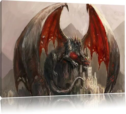 East Urban Home Dragon Castle Graphic Art Print on Canvas East Urban Home Size: 70cm H x 100cm W  - Size: Mini (Under 40cm High) East Urban Home Dragon Castle Graphic Art Print on Canvas East Urban Home Size: 70cm H x 100cm W  - Size: Mini (Under 40cm High)